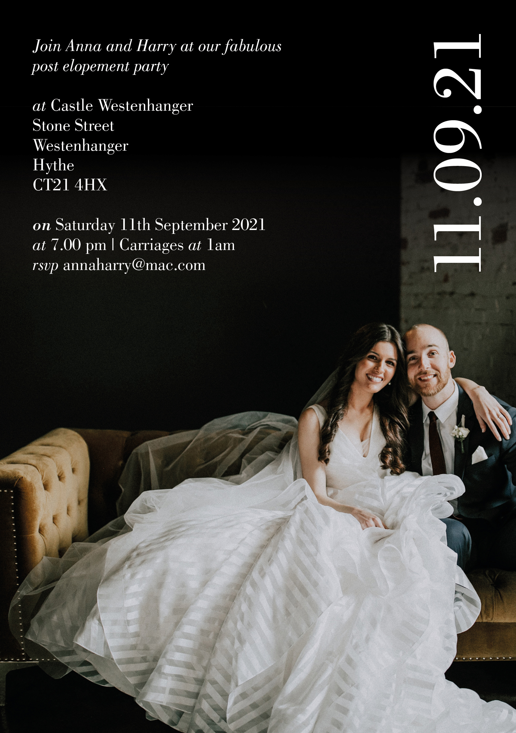 elope party invite showing a couple