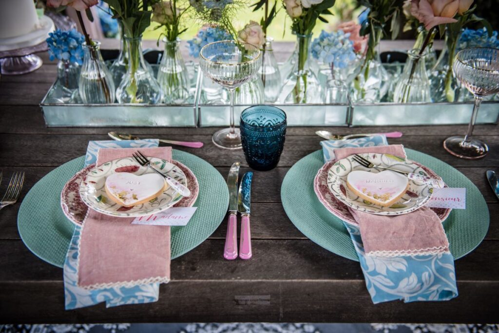 a sweetheart table with heart shaped biscuits