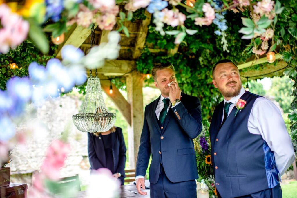 Kirsty and Steve's real elopement at the Castle Westenhanger in Kent by team E-Lope. The gets upset and cries happy tears as his bride walks towards the gazebo in the castle grounds