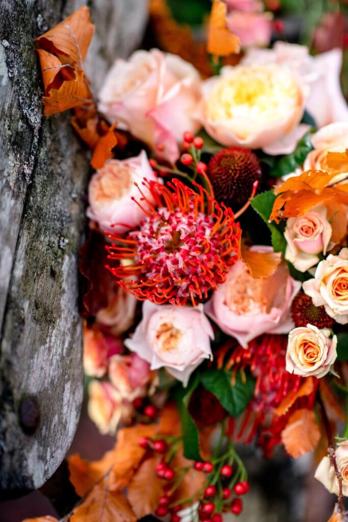 A halloween elopement bouquet at the Castle Westenhanger Kent England