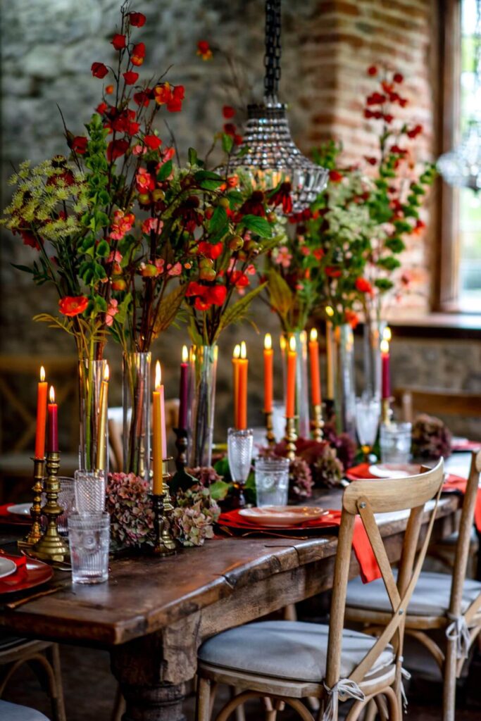 A halloween inspired tablescape for an elopement at the Castle Westenhanger Kent England