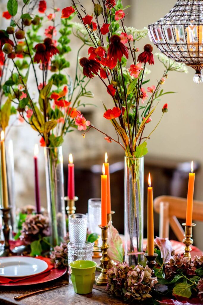 A halloween inspired tablescape for an elopement at the Castle Westenhanger Kent England