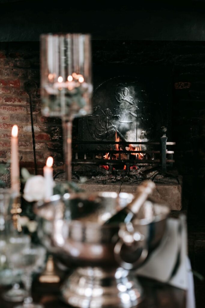 An elopement Wedding Breakfast set up at the Castle Westenhanger