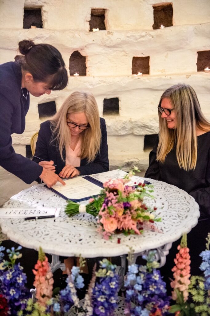 The Dovecote in the Castle Westenhanger, Kent, England is licenced for weddings.  Tania and Sam witness Joe and Karen's wedding