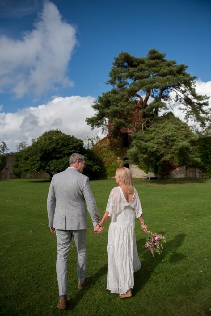 Our elopers stroll in the grounds of the Castle Westenhanger, Kent, England