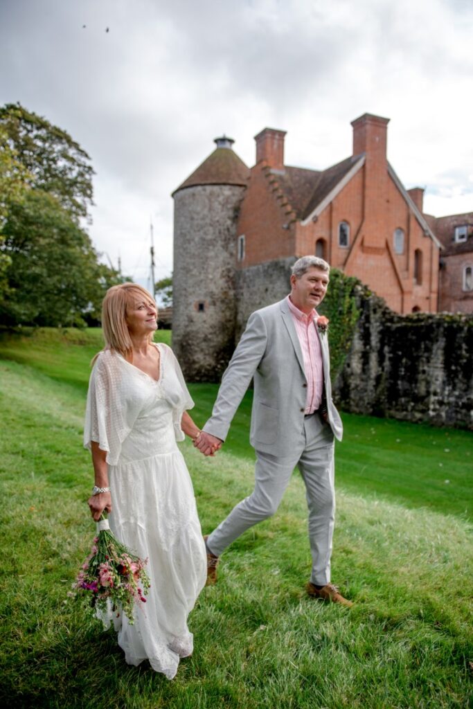 Our elopers stroll in the grounds of the Castle Westenhanger, Kent, England