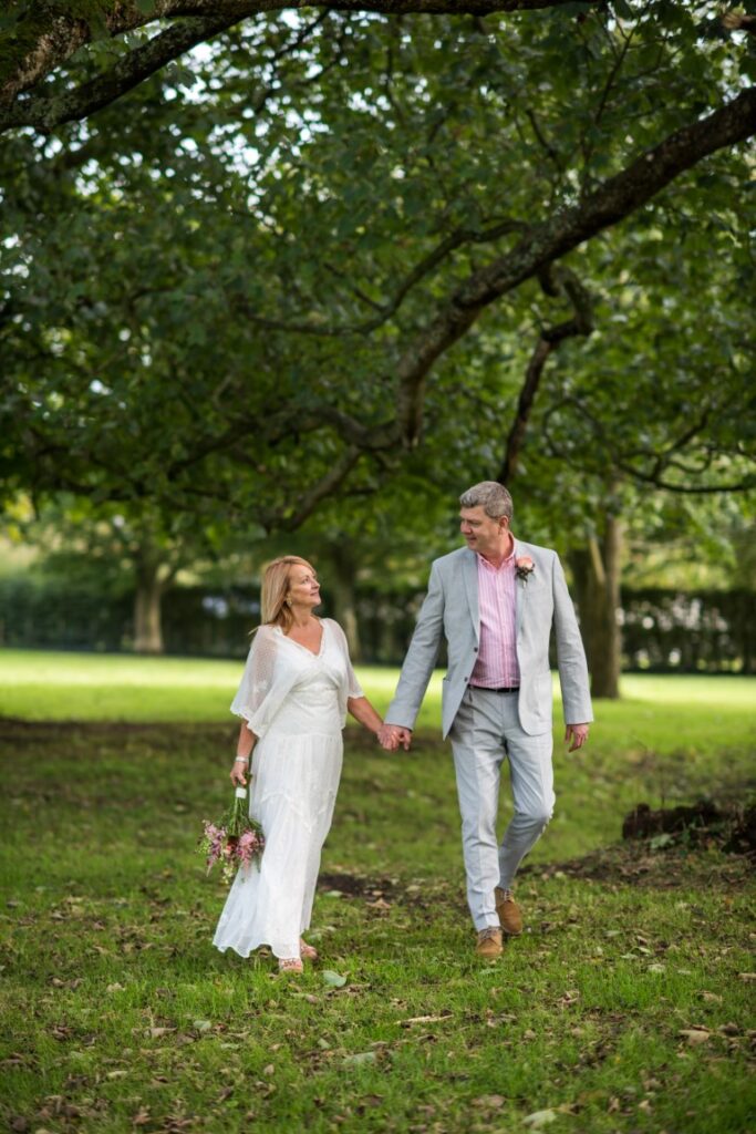 Our elopers stroll in the grounds of the Castle Westenhanger, Kent, England