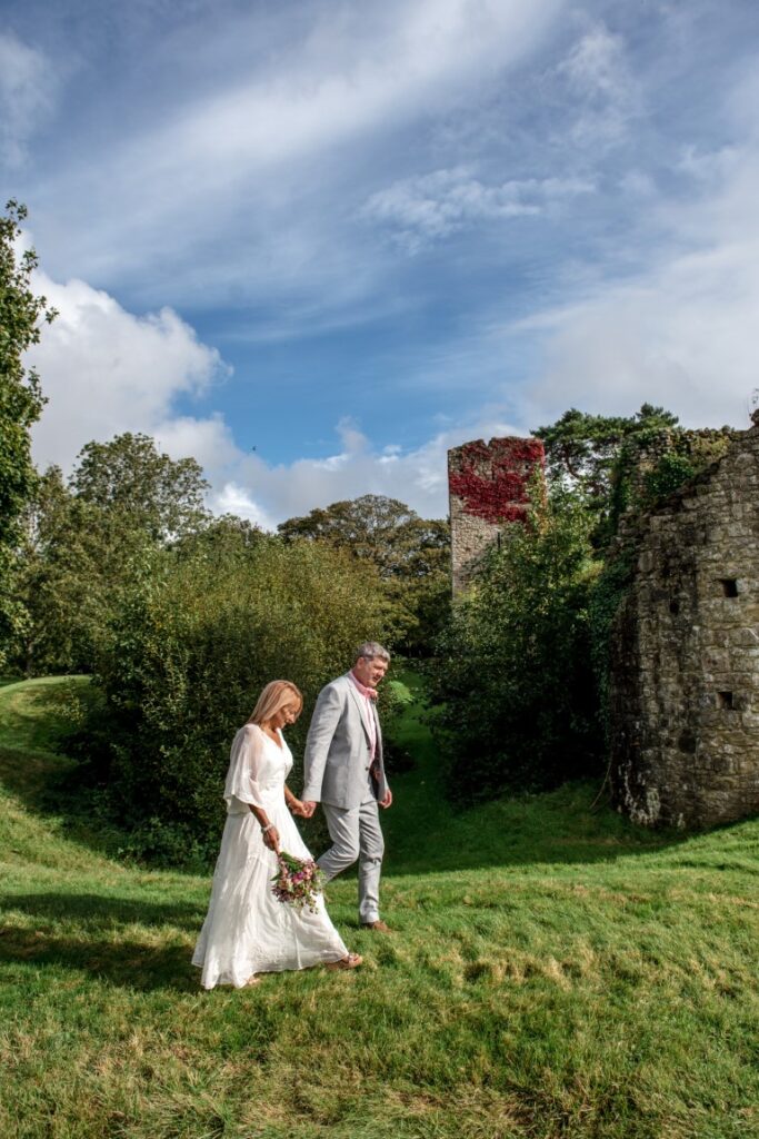 Our elopers stroll in the grounds of the Castle Westenhanger, Kent, England