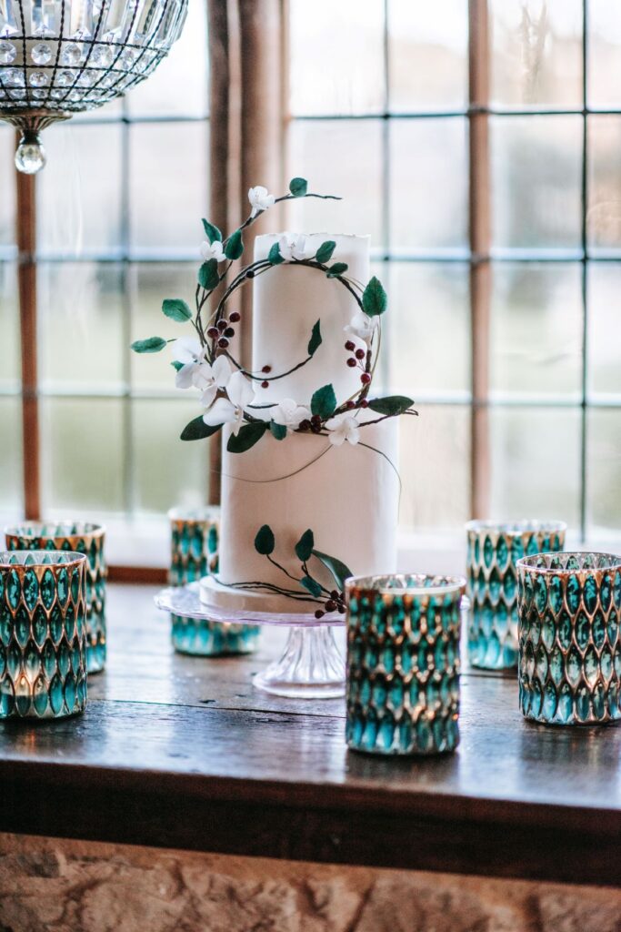 A December Christmas Wedding Cake for an elopement at the Castle Westenhanger Kent England