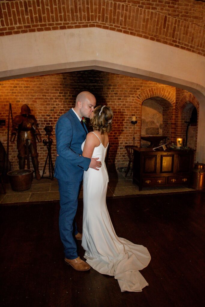 Kate and Ryan enjoy a first dance in the Castle Westenhanger, Kent, England