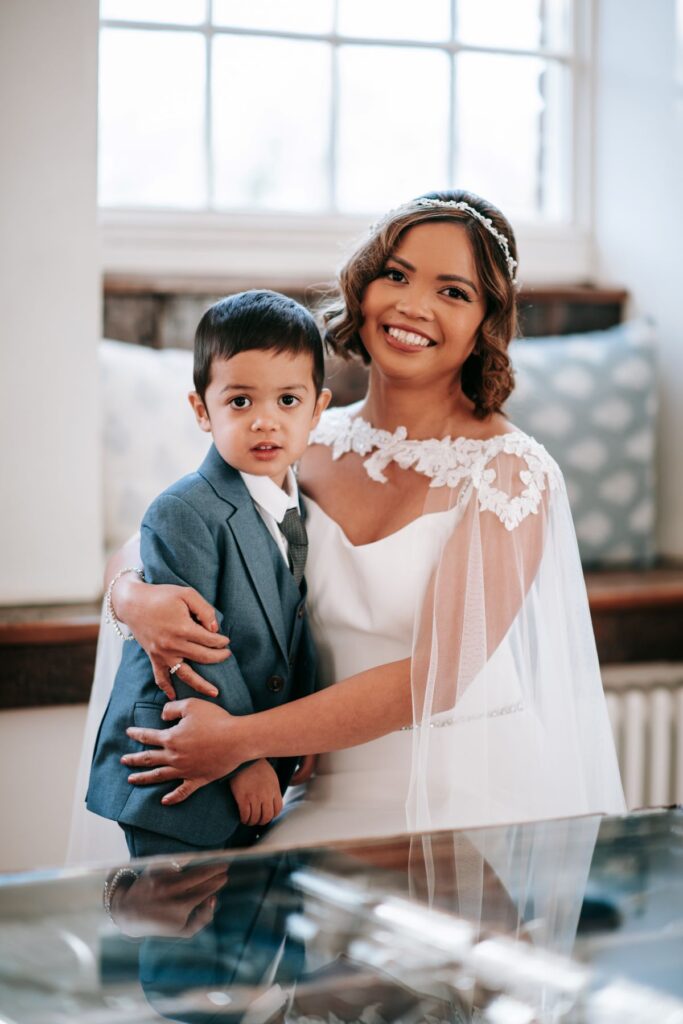 Kate and her son before her tiny wedding at the Castle Westenhanger Kent England