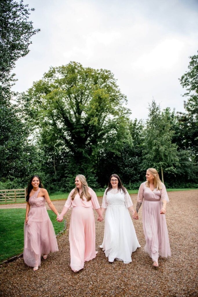 The eloping bride enjoy shoots with her bridesmaids in the grounds of the castle westenhanger, kent, England