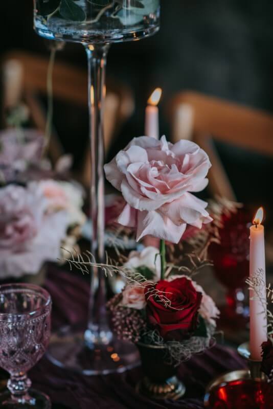 A romantic elopement tablescape at the Castle Westenhanger