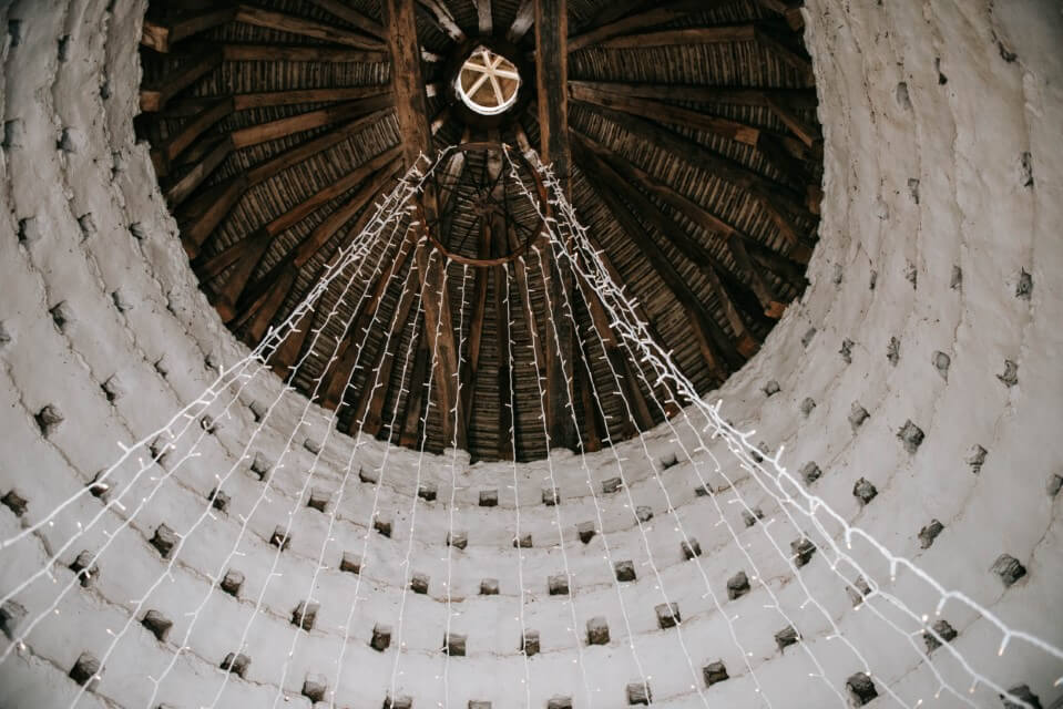 Looking up inside the Dovecote of the Castle Westenhanger in Kent licenced for elopements, tiny and petite weddings