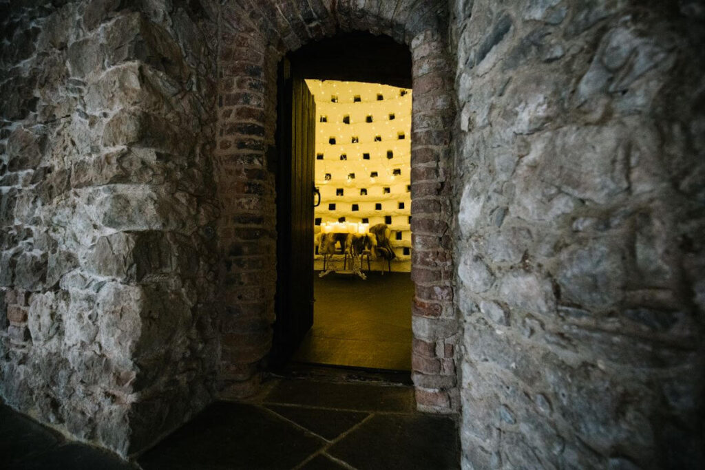 The Dovecote entrance from the Minstrels gallery within the Castle Westenhanger, Kent, England