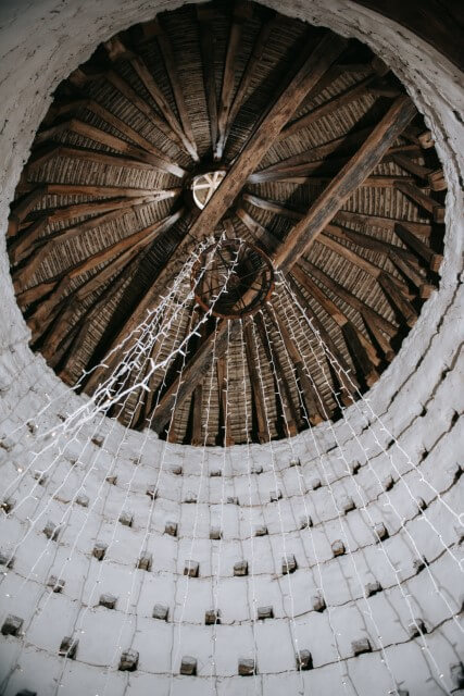 Looking up inside the Dovecote of the Castle Westenhanger in Kent licenced for elopements, tiny and petite weddings