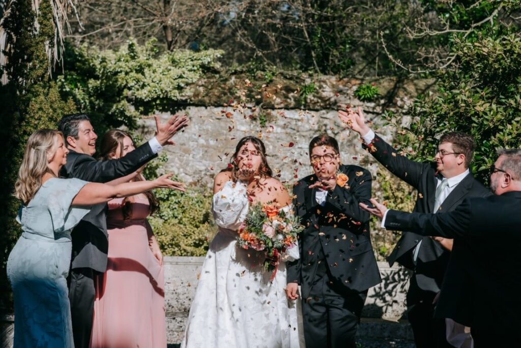 Real confetti moment at Allington Castle in Kent, England, Kent